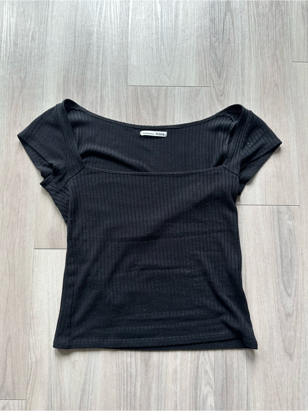 REFORMATION Black Womens T/Shirt Square Neck Size Small